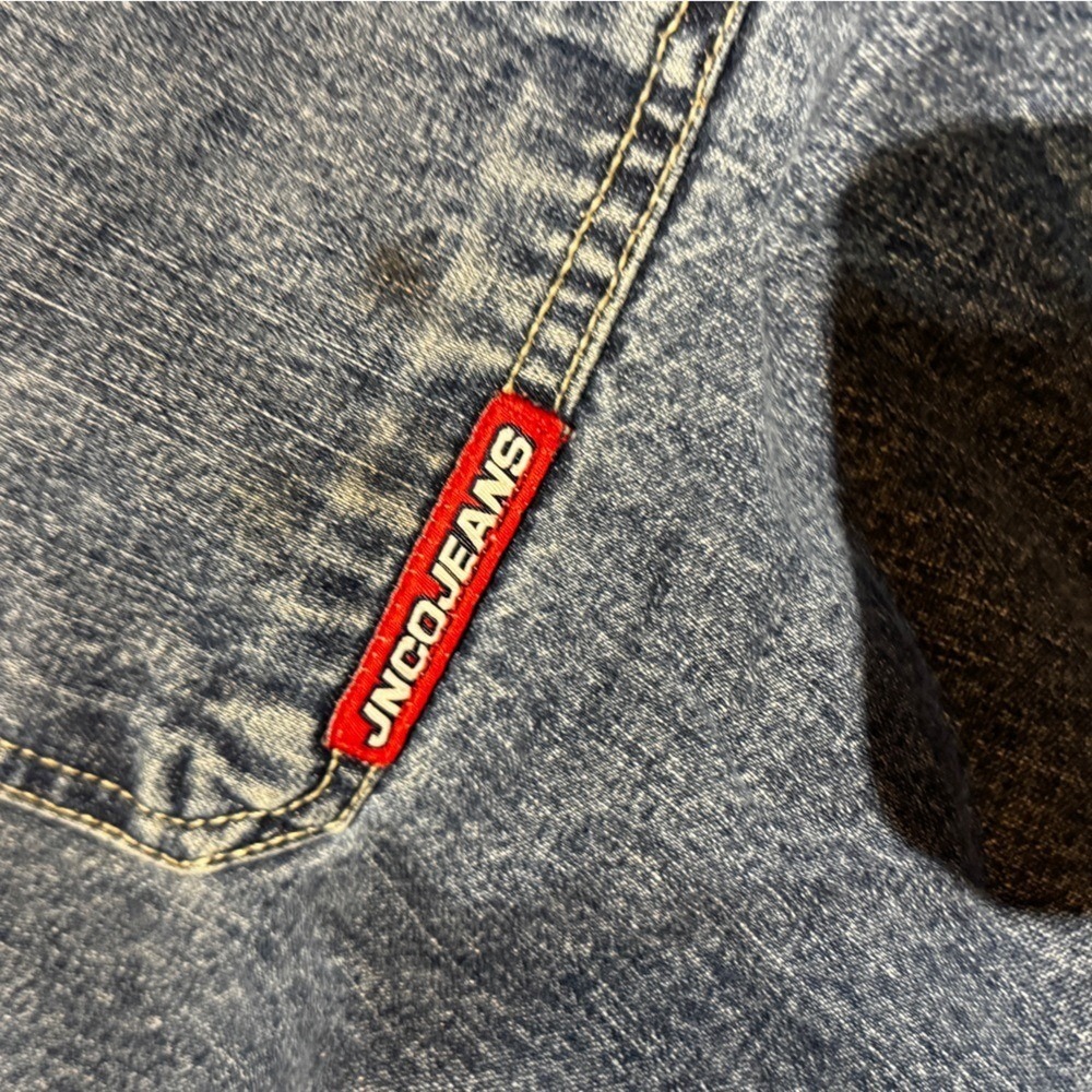 VINTAGE JNCO Men's Blue Jeans skater Pants with Embroidered Detail 40x32 - Picture 4 of 6